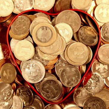 money, coins, a heart